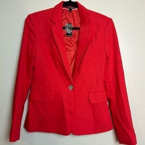 Express One Button Fitted Tailored Fit Blazer in Bright Poppy Red